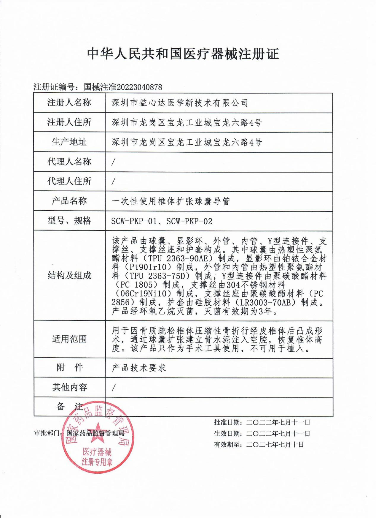 喜獲新證！益心達(dá)“一次性使用椎體擴(kuò)張球囊導(dǎo)管”獲產(chǎn)品注冊證！準(zhǔn)入市場！